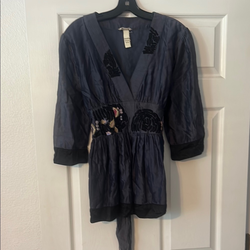 Tracy Porter Navy Blue Embellished Blouse